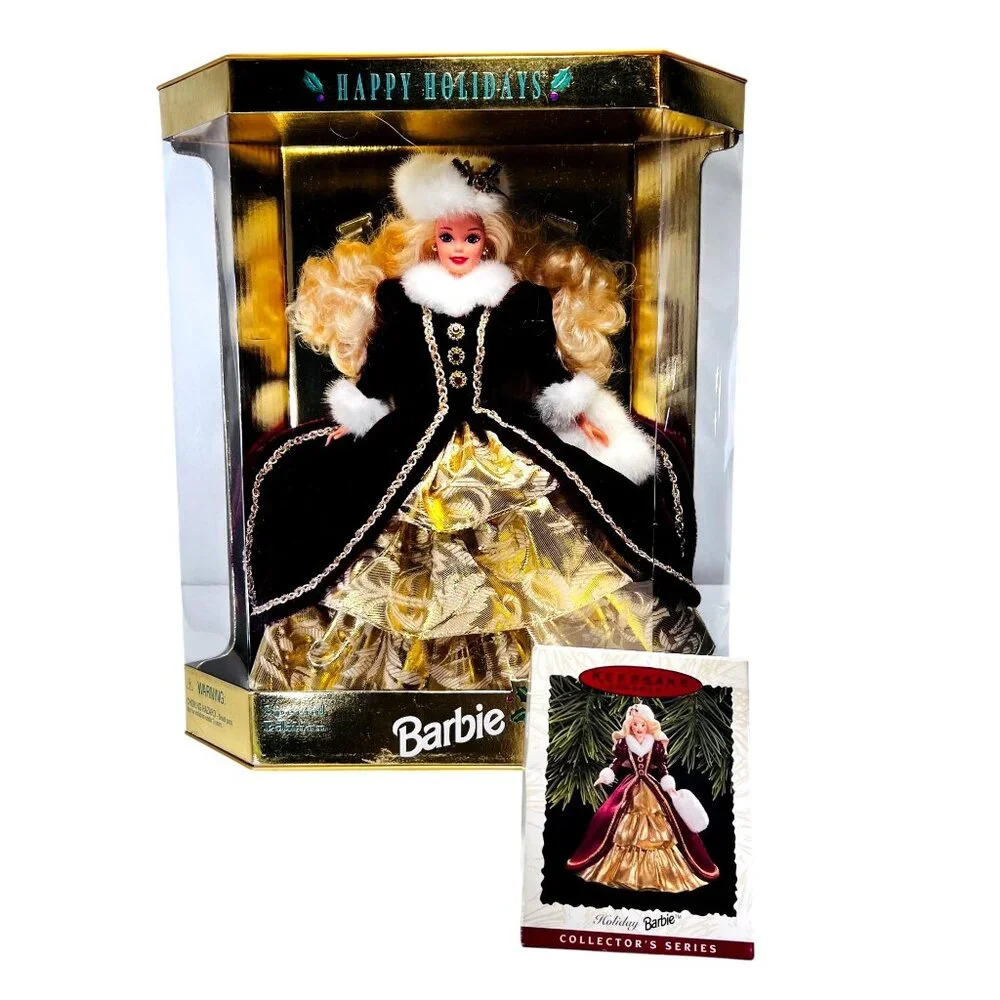 HALLMARK Keepsake HOLIDAY BARBIE 1996 Set of 2 Doll Ornament NIB Original Box - Picture 1 of 12